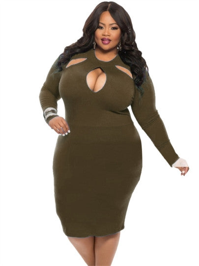 Plain Pencil Plus Size Long Sleeve Women's Sheath Dress