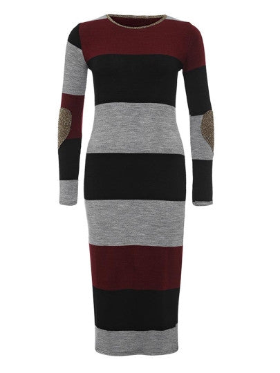 Color Block Round Neck Striped Women's Sweater Dress