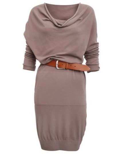 Plain Belt Long Sleeve Women's Bodycon Dress