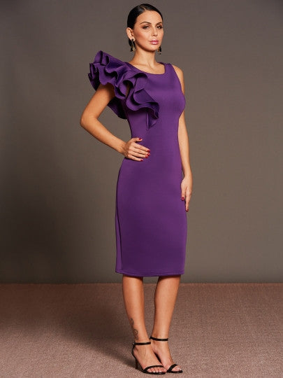 Purple Falbala Women's Bodycon Dress