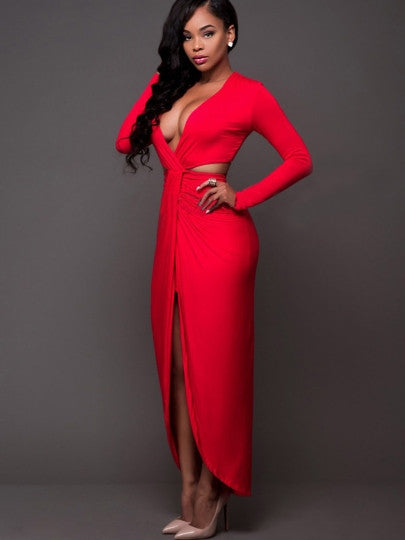 Red Double-Layered Women's Maxi Dress
