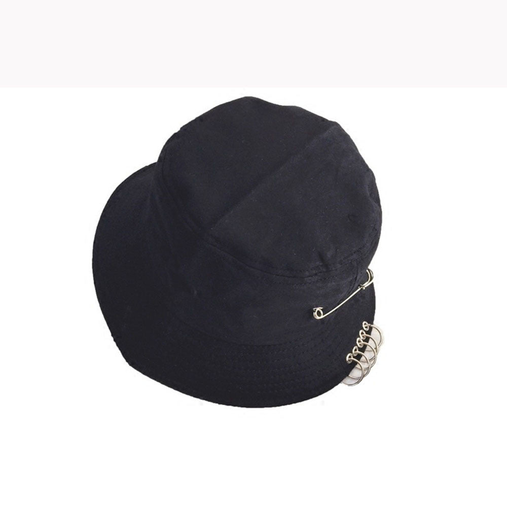 Chic Unisex Bucket Hat Sunhat Bonnie Caps Summer Packable with Pin Piercing Decorations