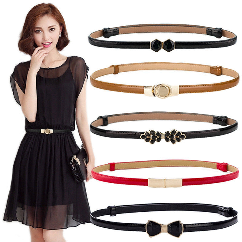 Chic Women's PU Leather Thin Skinny Waist Belt with Bowknot Buckle