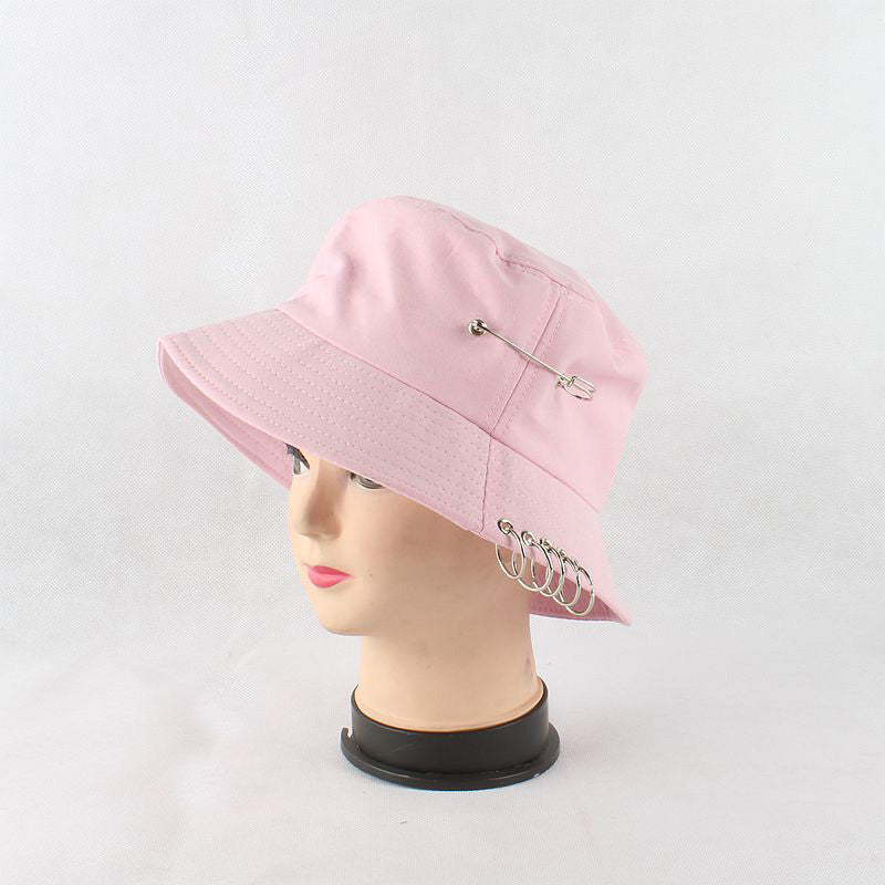 Chic Unisex Bucket Hat Sunhat Bonnie Caps Summer Packable with Pin Piercing Decorations