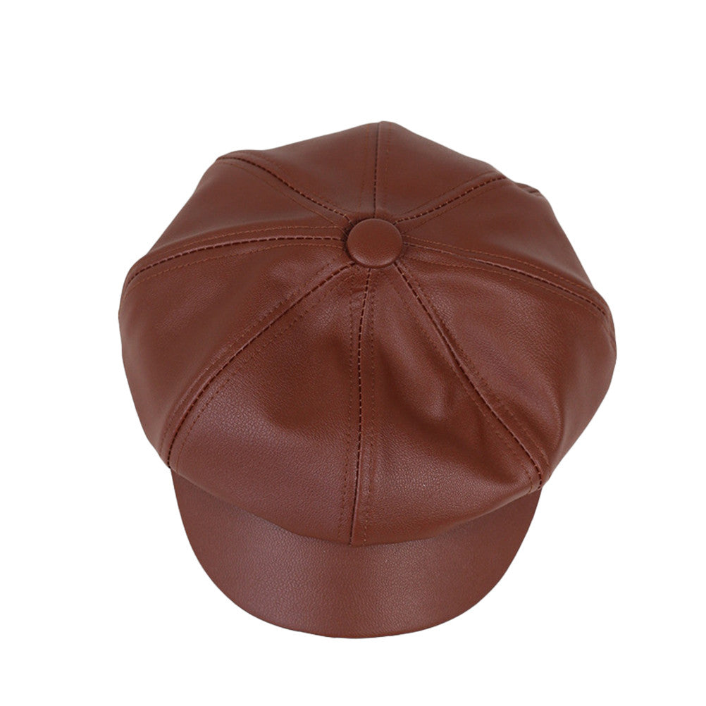 Fashion Winter Ladies Cap PU Artifical Leather Retro Beret Octagonal Cap Artists Painters Cap Peaked Cabbie Cap Unisex