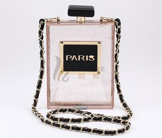 Perfume bottle solid lace Transparent women clutch bags acrylic luxury designer Single chain handbags fashion ladies purse 5046