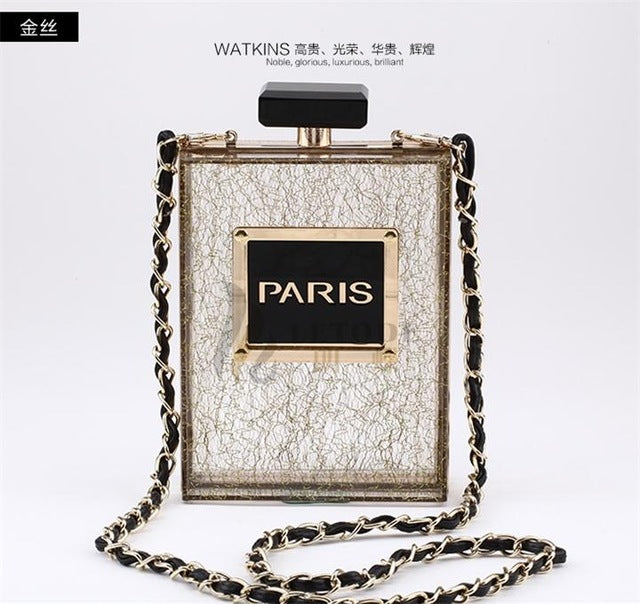 Perfume bottle solid lace Transparent women clutch bags acrylic luxury designer Single chain handbags fashion ladies purse 5046