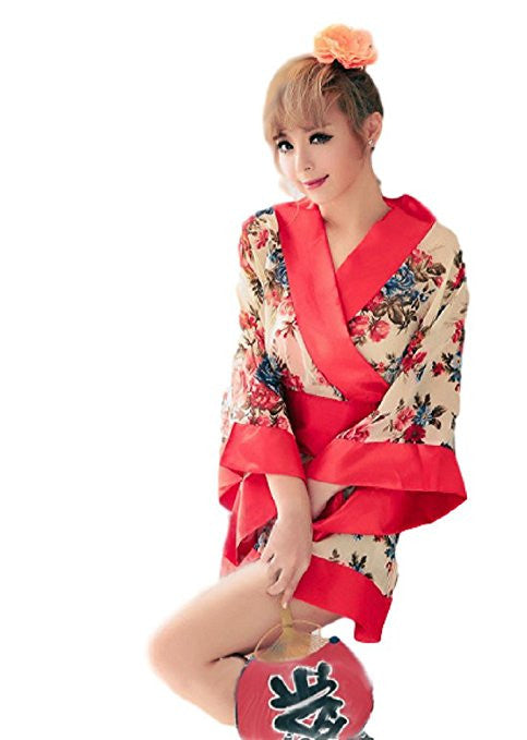Women Short Kimono Robe Apricot Flowers Patterned Japanese Traditional Style Gown Sauna Robe for Night Club