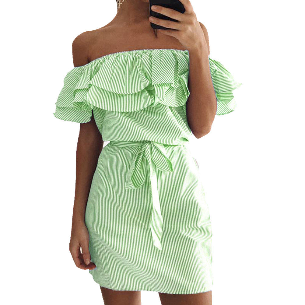 Womens Summer Boho Mini Dress Ladies Strapless Casual Beach Party Shirt Dresses