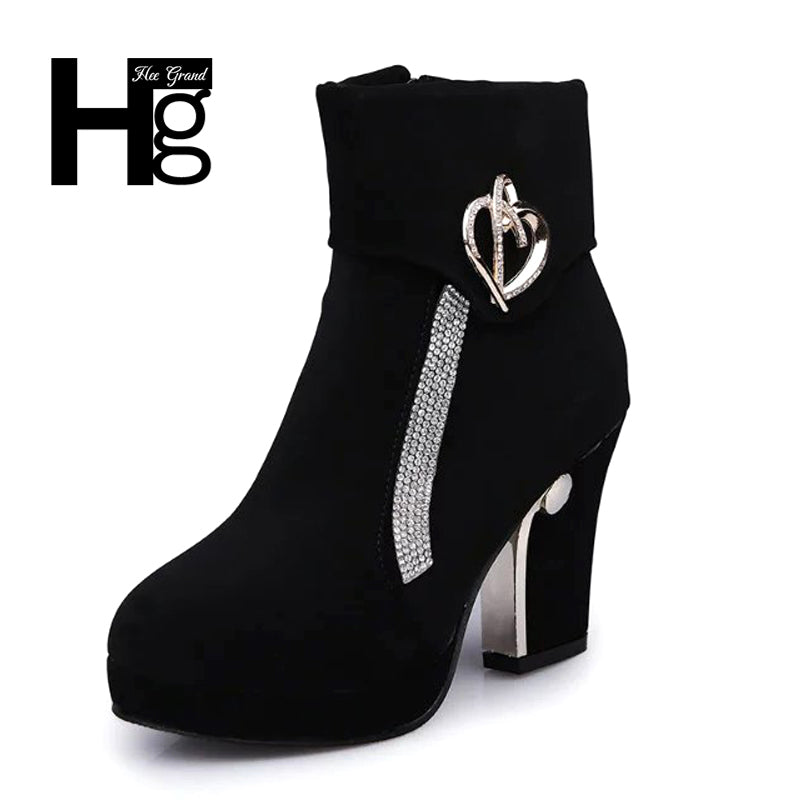 HEE GRAND Women Winter Crystal Fashion Boots 2017 European Autumn Platform Ankle Boots High Heel Black Shoes For Ladies XWX6474