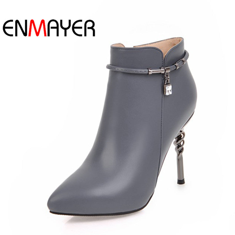 ENMAYER Winter Ankle Boots Pointed Toe Warm Shoes for Woman High Heel Pumps Ladies Zippers  High Quality Women Boots Shoes