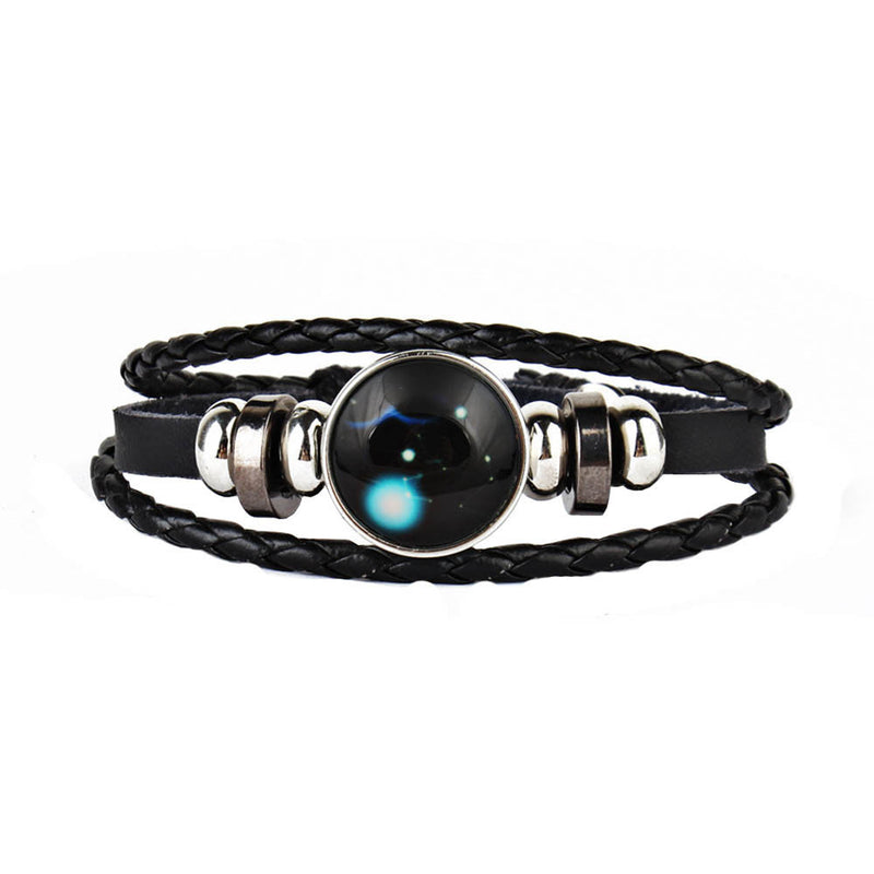 12 Constellations Faux Leather Bracelet Unisex's Braided Bangle A