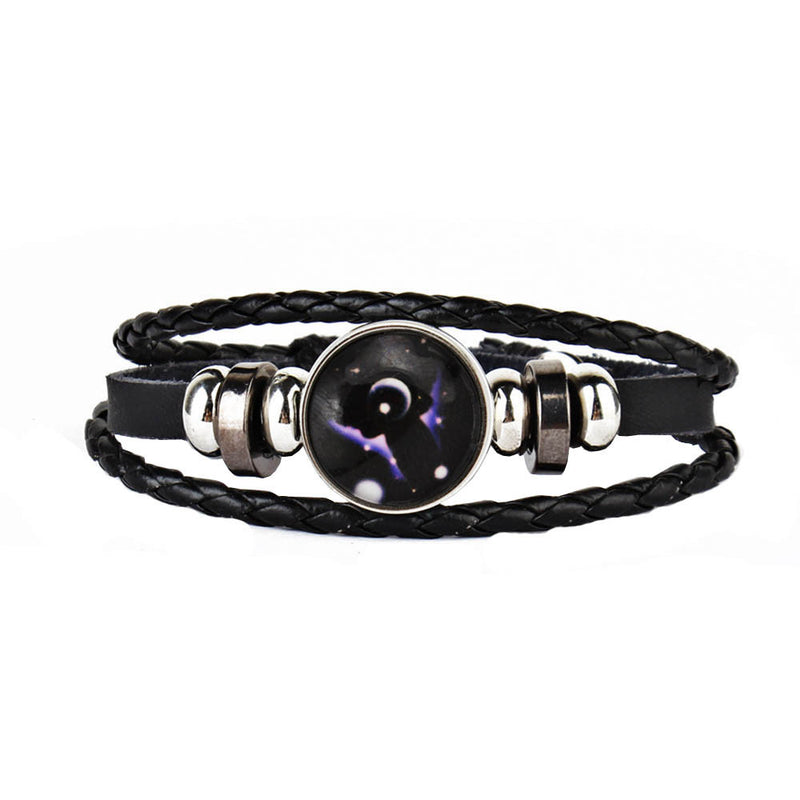 12 Constellations Faux Leather Bracelet Unisex's Braided Bangle A