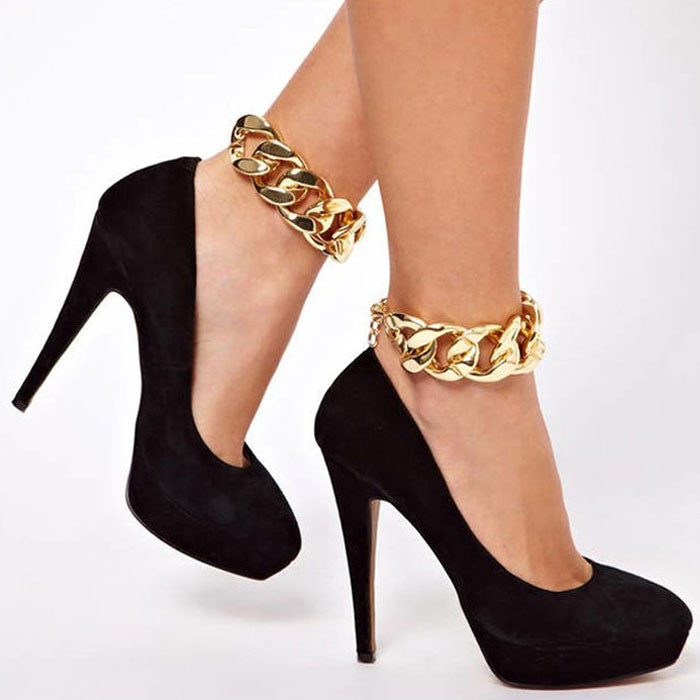 2pc Fashion Shiny Women Chic Gold Chain Anklet Bracelet Foot Bangle