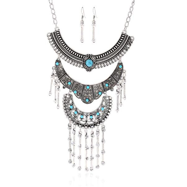 1PC Women Bib Chunky Statement MultiLayer Necklace Earrings Jewelry Set GD