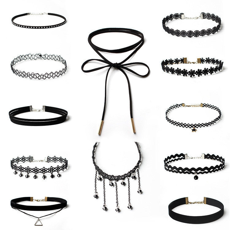 12 Pieces Choker Necklace Set Stretch Velvet Classic Gothic Tattoo Lace Choker