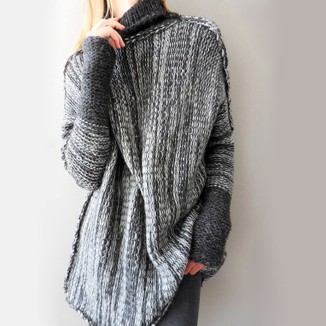 Long Sleeve Fashion Turtleneck Sweater Women Ladies Casual Autumn Knitted Jumpers Outwear Loose Winter Coat Jacket