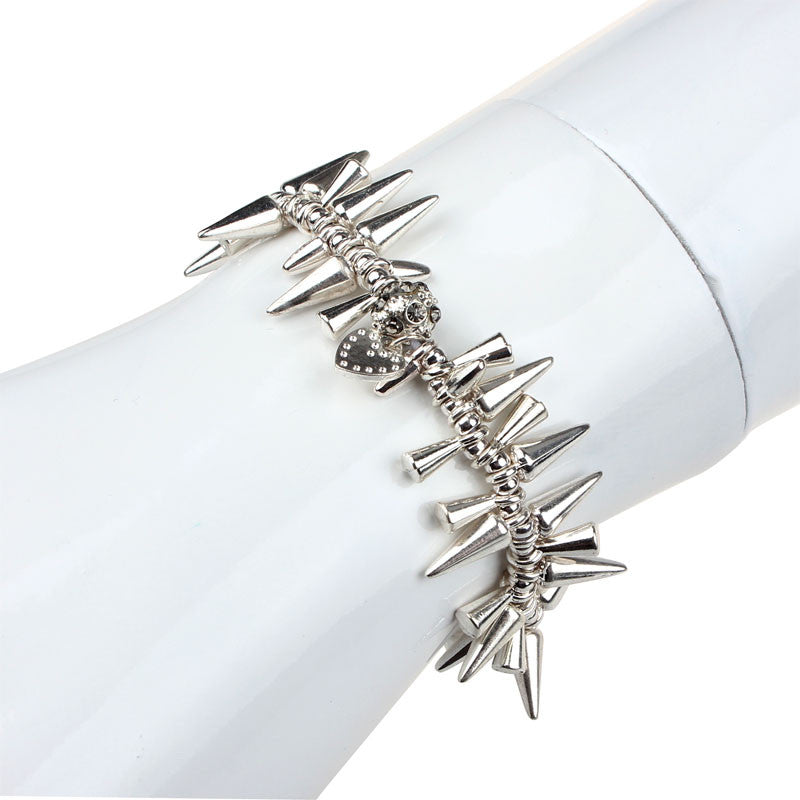 Womens Lady Renegade Crystal Cluster Spike Stretch Bracelet Rivet GD