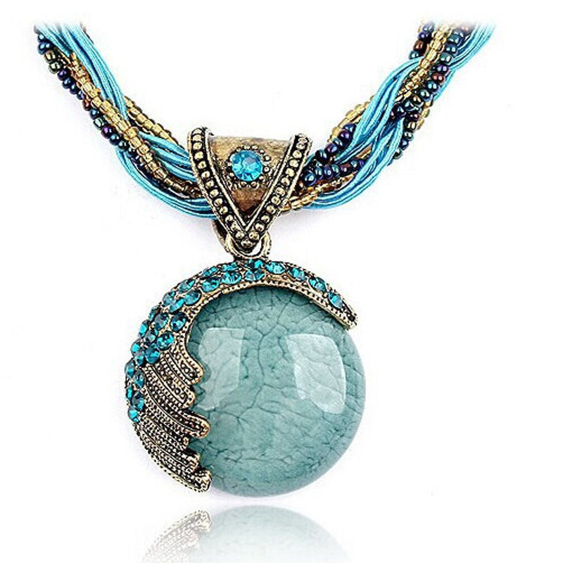 Bohemian Jewelry Statement Necklaces Women Rhinestone Gem Pendant Collar