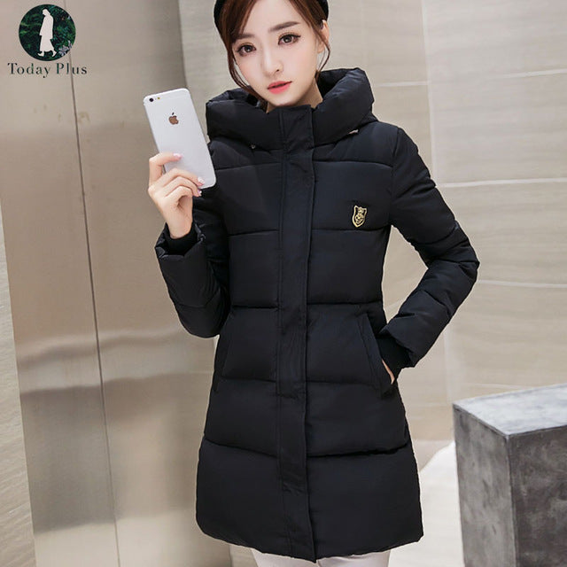 Today Plus 2017 Winter New Korean Version Cotton Long Section Of Large Size Women's Slim Thick Coat Female Down Padded Jackets