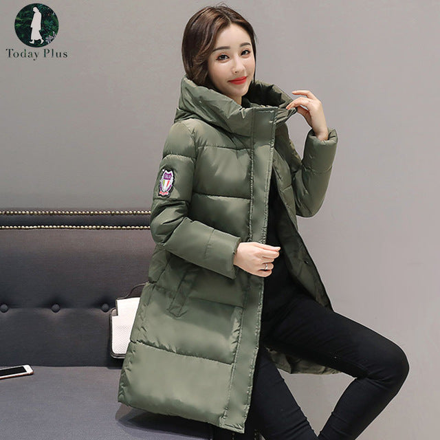 Today Plus 2017 Winter New Korean Version Cotton Long Section Of Large Size Women's Slim Thick Coat Female Down Padded Jackets