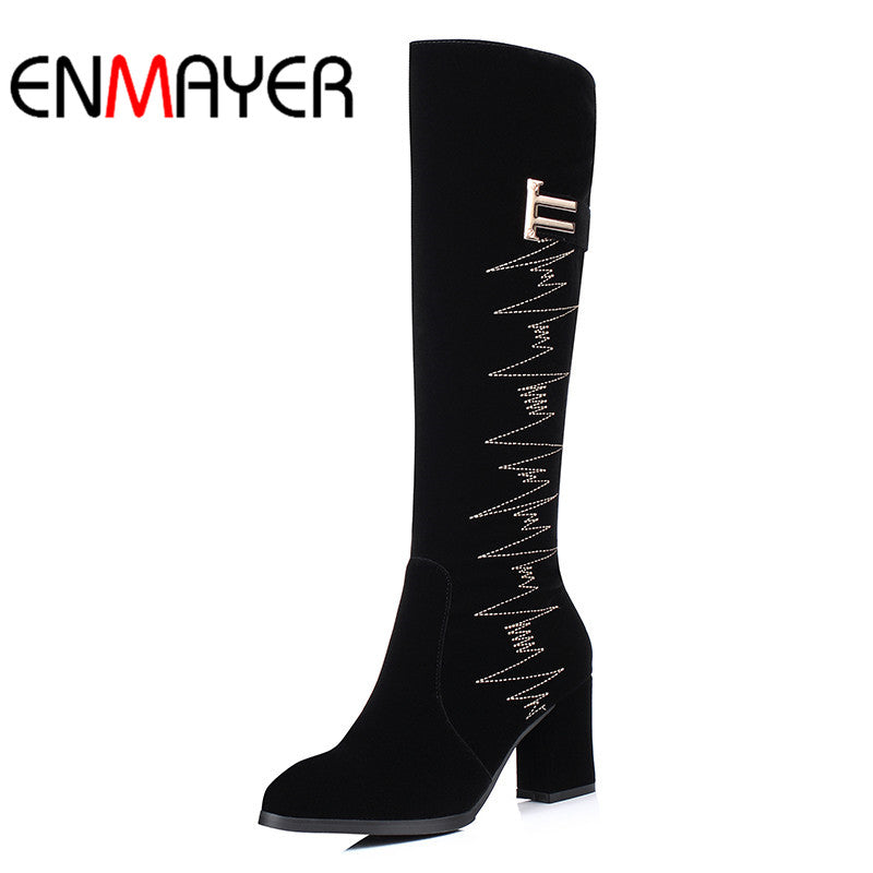 ENMAYER Winter Women Boots Over the Knee High High Heel Shoes Women  Warm Embroider Woman Boots High Quality Ladies Shoes Woman