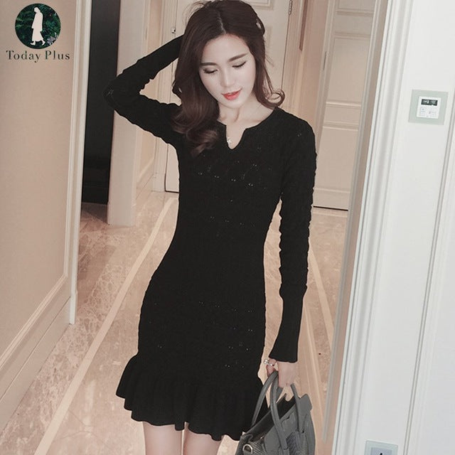 Hot Sale Women Winter Sexy Dress Long Sleeve Thicken Party Slim Fit Package Hip Hedging Knitted Sweaters Dresses For women
