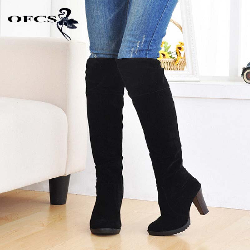 Rough heel boots boots simple high boots size large cylinder circumference flanging