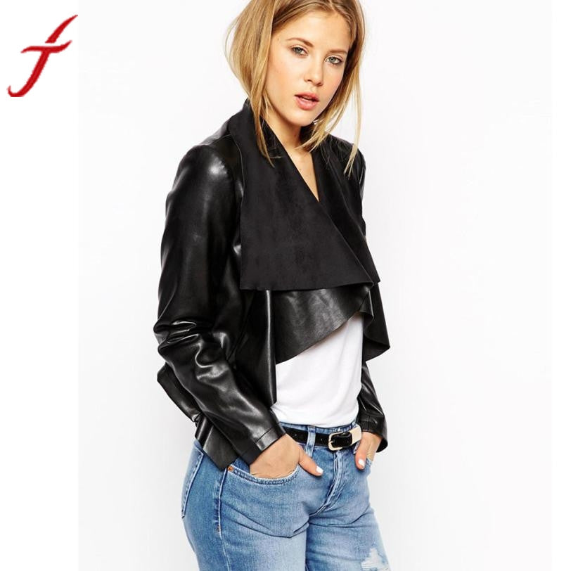 JECKSION 2016 jacket for women coat womens winter jackets and coats long sleeve black PU leather jaqueta feminina #LYW