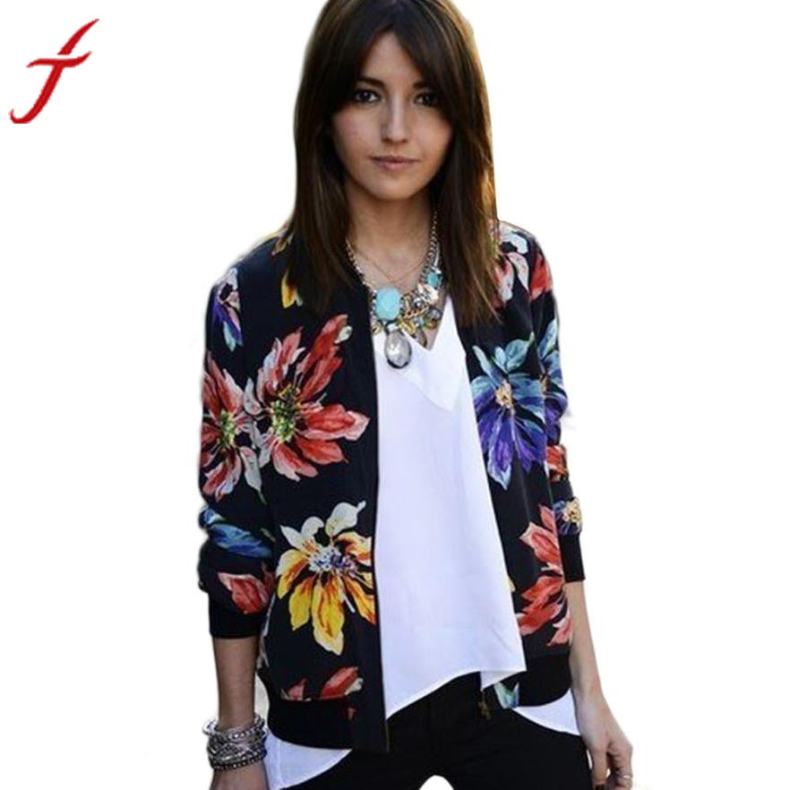 JECKSION Fashion Autumn Winter Women Long Sleeve Floral Printed Zipper Suit Jacket Outerwear Harajuku Black Coat #LN