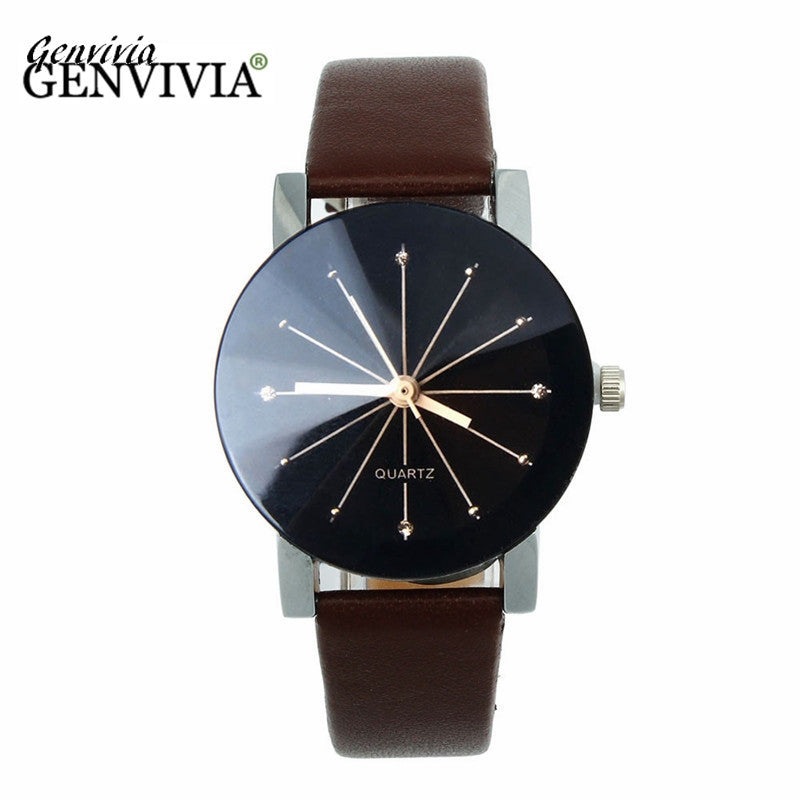 GENVIVIA 2017 Fashion Bijoux Women 1PC Women Quartz Dial Clock Leather Wrist Watch Round Case relogio feminino women watches