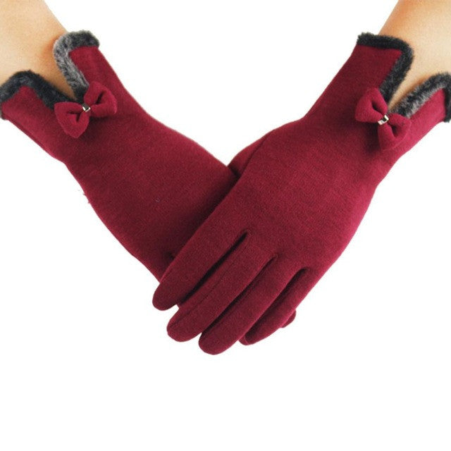 Elegant Women's Fashion Winter Warm Glove Soft Wrist Thick Mittens Outdoor Full Finger Screen Outwear Glove Female Party Gloves