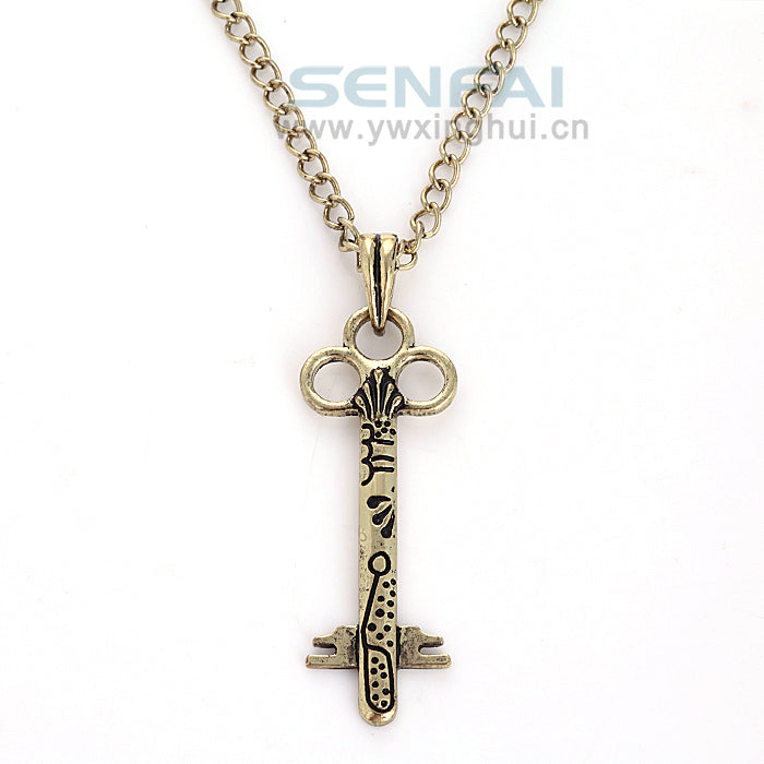 Hand Stamped Vintage Maya Master Key Gold Pendant Necklaces