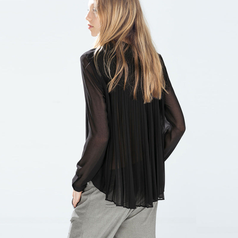 Back fold sexy microlens slim chiffon shirt