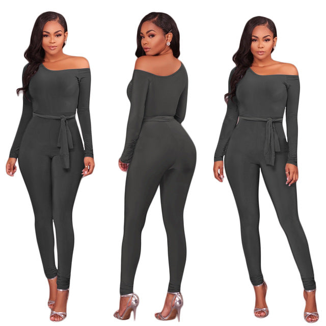 Sexy cable-stayed collar long sleeved Jumpsuit casual fashion slim body