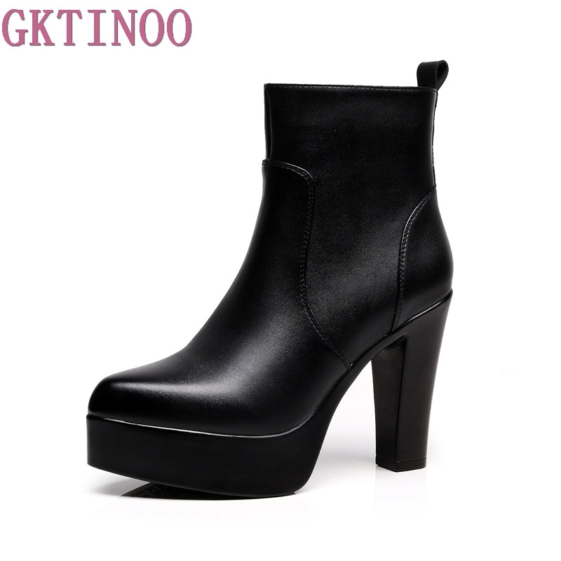 2017 New Women Boots Platform High Heels Leather Ankle Boots Women Fashion Ladies Pumps Sexy Shoes Woman Size 34-43