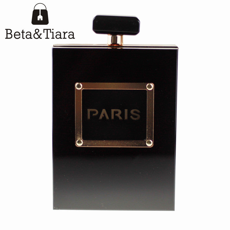 Golden Black Perfume Bottle Acrylic Clutch Bag Shoulder Chain Purse PARIS Letter Designer Women Crossbody Bags Evening Clutch