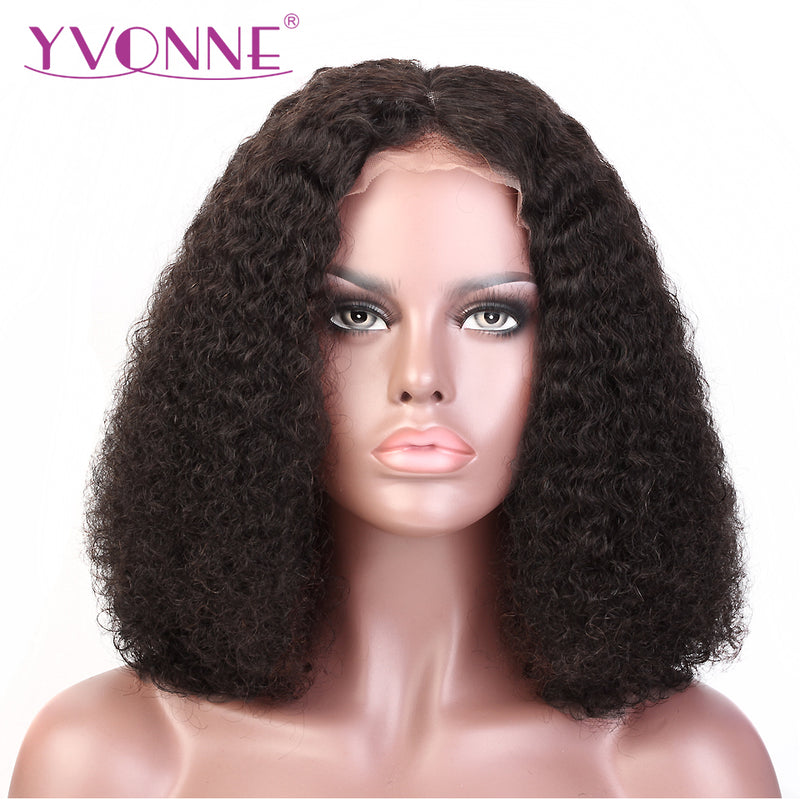 YVONNE Malaysian Curly Short BOB Lace Front Wigs Virgin Brazilian Hair 180% Density With Baby Hair Natural Color Free Shipping
