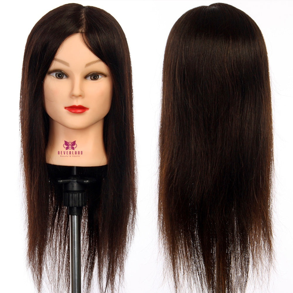 18" Hair Salon Models 100% Natural Hair Hairdressing Training Head Professional Wig Hair Styling Head with Clamp