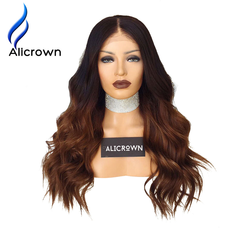 ALICROWN Ombre Color Lace Front Human Hair Wigs With Baby Hair Body Wave Brazilian Remy Hair Wigs Preplucked Natural Hairline