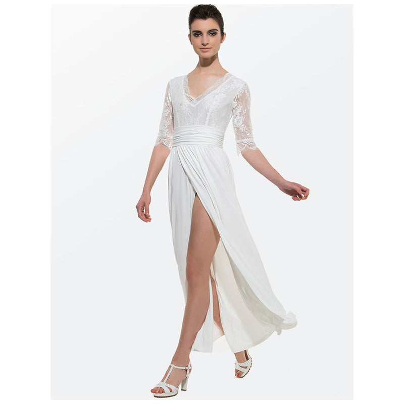 White Color-Blocked Going Out Split Dress