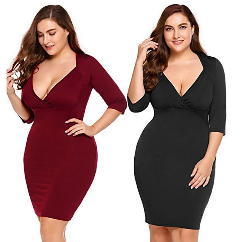 Women Sexy V-Neck Plus Evening Party Cocktail Midi Casual Short Dress
