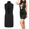 Women Dress Summer Solid Hollow Out Round Collar Sleeveless Tight Slim Chinese Style Formal Dress