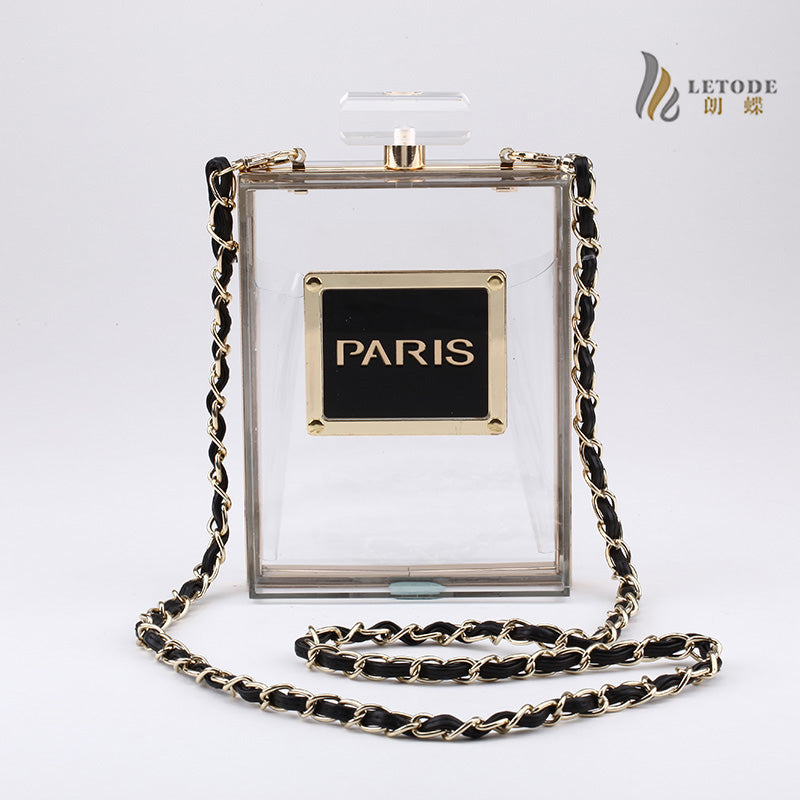 Perfume bottle solid lace Transparent women clutch bags acrylic luxury designer Single chain handbags fashion ladies purse 5046